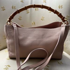 Mark & Graham crossbody with bamboo handle and leather crossbody strap